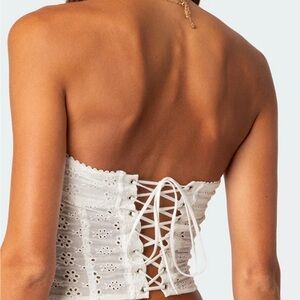 Edikted White Eyelet Lace-Up Tank Top